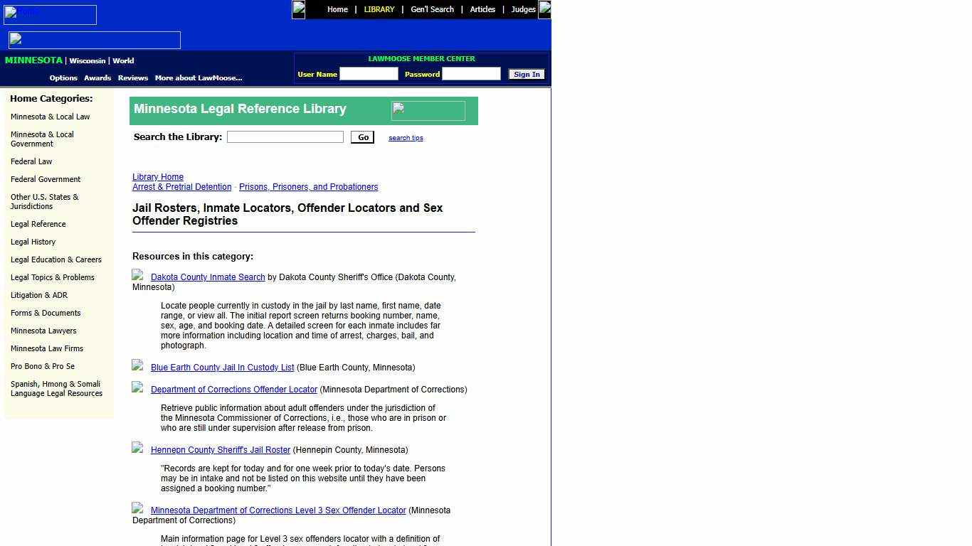 LawMoose Minnesota - Jail Rosters, Inmate Locators, Offender Locators and Sex Offender Registries